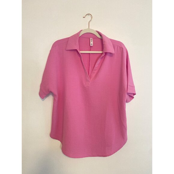 Zenana Women’s Pink Collared Short Sleeve Blouse Size M - Picture 1 of 5